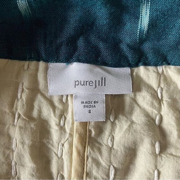 J. Jill Pure Kantha Stitched Ikat Jacket Kimono Sari Open Front Teal Blue Small - Picture 6 of 8